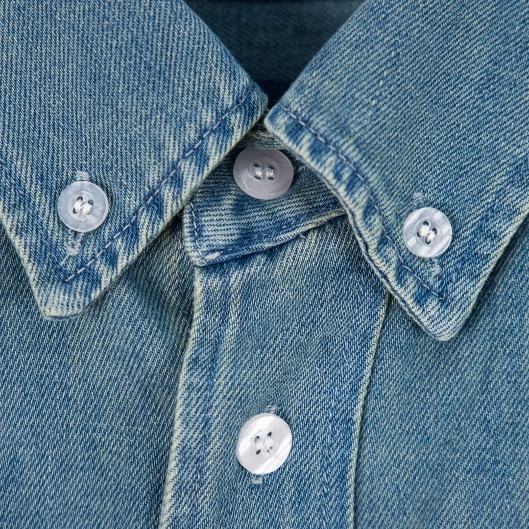 P300 zp version [exclusive supply] - Ralph Lauren/Ralph Lauren Four Seasons classic American retro Vintage style nostalgic washed red label denim long-sleeved shirt - 10X10 OE/super soft denim denim fabric ✅ - 100% restoration of workmanship, apricot three-strand washed thick thread ✅ - Custom dyed original transparent white buttons, size division ✅ - A versatile shirt that can be worn in all seasons, oversized version, translucent fading, can be worn alone It can also be worn as a layer as a coat or as an inner layer of a sweater. It has a slightly aged look and is washed and faded. It is naturally white. The upper body is retro and casual. It can save the mismatch. Color: Denim Blue Size: S M L XL Number: WW10741